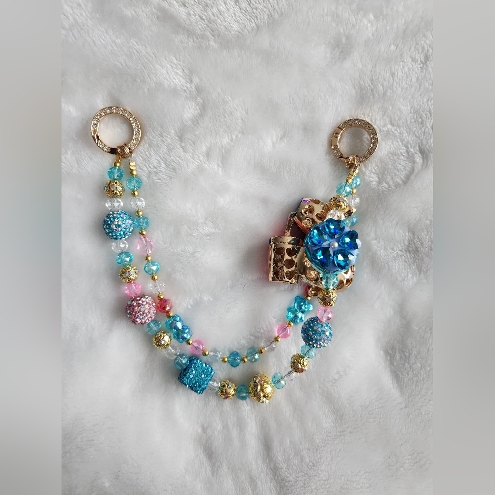 Colorful Capybara Beaded Bag Charm with Blue and Gold Accents - Picture 6 of 7